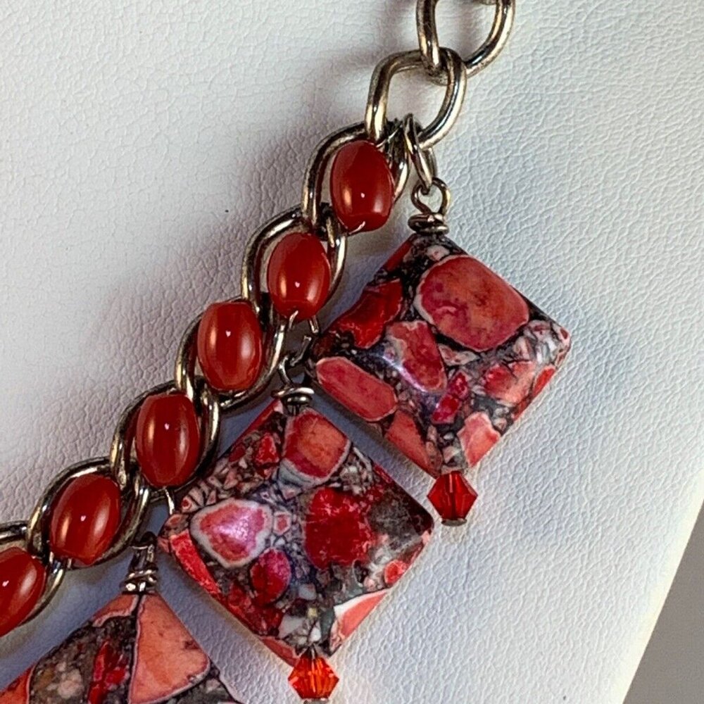 Pyrite Sea Sediment Necklace With Red Crystals And Beads (NA101) - Picture 3 of 4